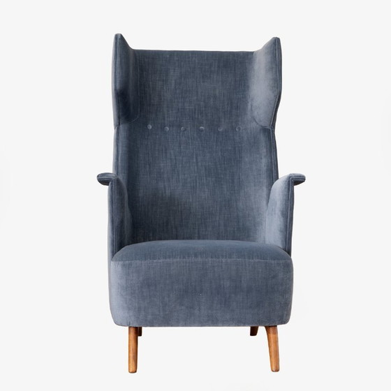 Image 1 of Paar Mid Century Moderne Italiaanse fluwelen fauteuils met hoge rug, 1950