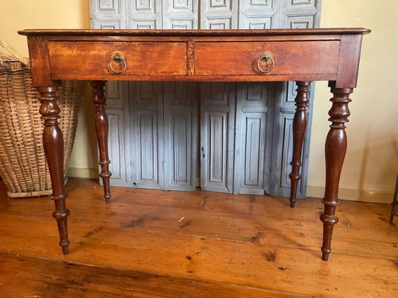 Image 1 of 19th Century Desk Worktable Leather And Inlaid With Gold Leaf
