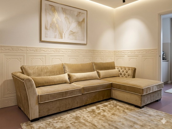 Image 1 of Eric Kuster style champagne corner sofa