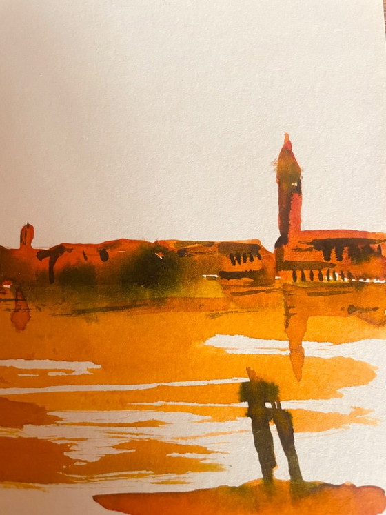 Cuadro Firmado: Paisaje Italiano al Amanecer 'Amanecer sobre Venecia' – Arte, Paper (photo 10 of 11)