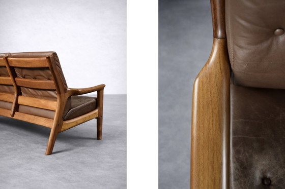 Image 1 of Vintage Mid-Century Danish Modern 3-Seater Brown Leather Sofa by Georg Thams from A/S Vejen Polstermøbelfabrik, 1960s