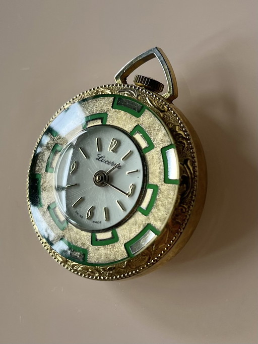 Bella catena pendente orologio svizzero d'epoca colore oro verde Lucerna