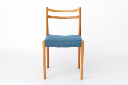 Silla de comedor vintage Lübke, Alemania, década de 1970, silla de madera de haya, asiento tapizado en azul, silla de estilo mod