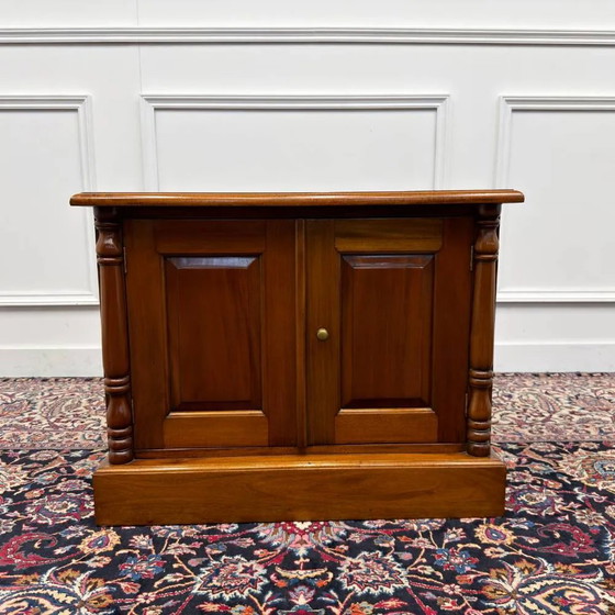 Klassischer englischer Büroschrank Druckertisch, Sideboard, Leder, Holz (Foto 7 von 10)