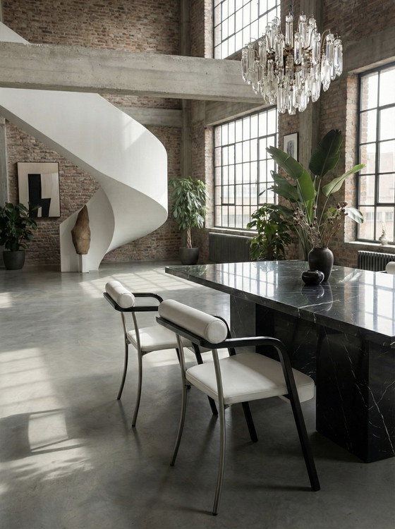 Image 1 of 4x DINING ROOM CHAIRS ITALY LEATHER WHITE WOOD BLACK METAL 1980s