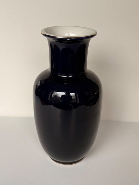 Image 1 of Japanische kobaltblaue Porzellanvase und Schale aus 22-karätigem Gold