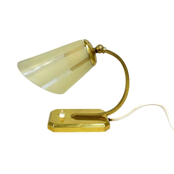 Image 1 of Art Déco/Modernistische bureaulamp, Duitsland, jaren 1950, met messing en glazen kap.