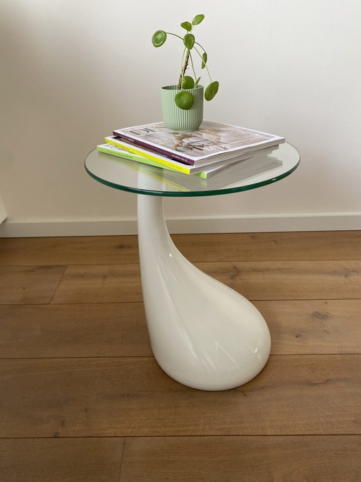 Moderne Space Age Design Bijzettafel – Hoogglans Wit & Glas – Plastic (photo 2 of 9)