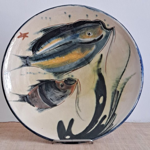 Plato de cerámica mediterránea hecha a mano de los años 70, 27 cms. – wanddecoratie, Ceramic