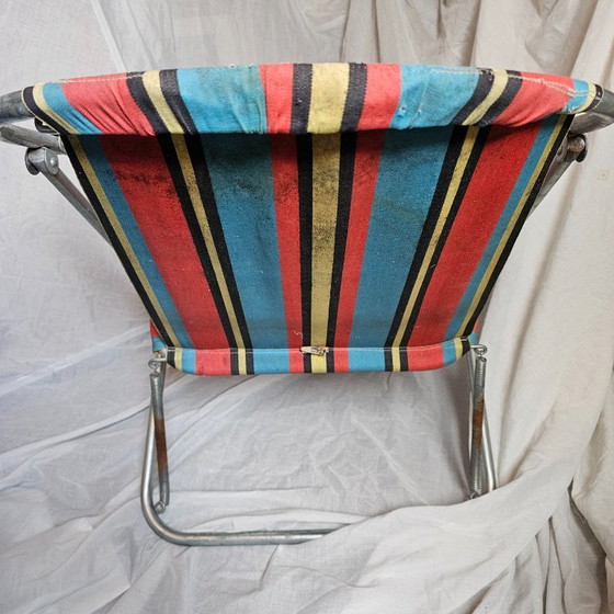 Rasti folding chair with striped fabric, Metal, Textile, Red, Vintage (photo 3 of 8)