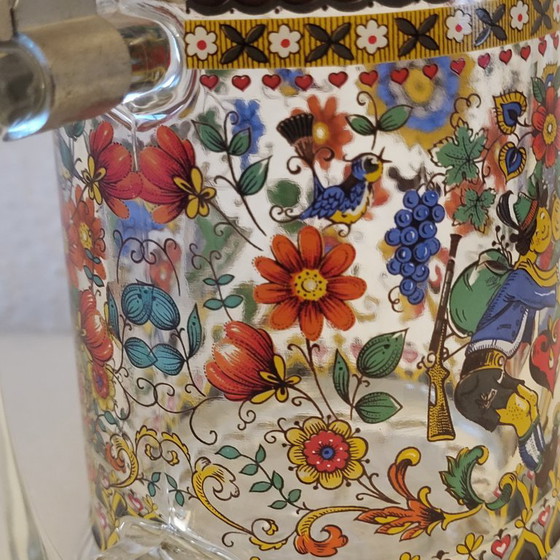 Boccale di birra in vetro decorato con motivi folcloristici, Space age, Bicchieri e caraffe, Metallo (foto 11 di 11)