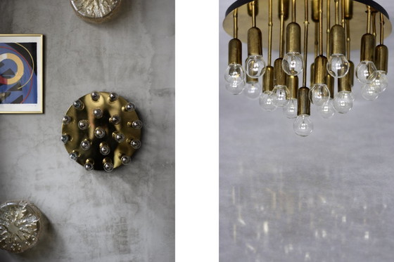 Image 1 of Vintage Atomic Mid-Century German Modern Brass Ceiling Lamp or Wall Sconce for 19 Bulbs from Cosack Leuchten, 1960s