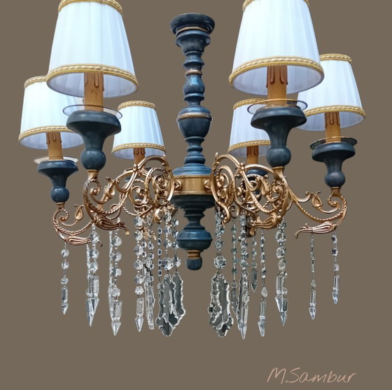 Image 1 of Lustre vintage en graphite, cristal et or. Italien.