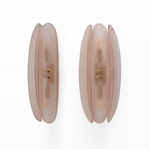 Paire d'appliques en verre de Murano rose de style Fontana Arte Mid Century Modern