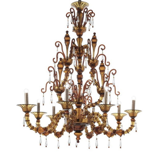 Imperial Venetian Modern Brown "Ca' Rezzonico" With Curls Murano Glass Chandelier