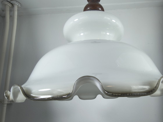 Image 1 of Antique pendant lamp with white opal glass – hand-blown shade, ca. 1920–1940