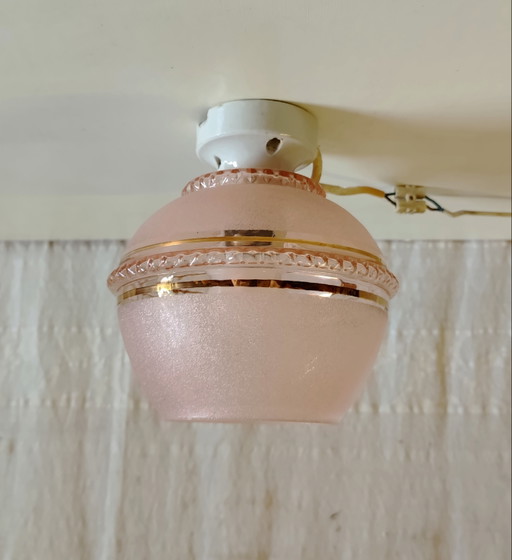 Lampadario Art Déco in porcellana e vetro rosa - Metà del XX secolo – plafondlampen, Glass (photo 2 of 8)