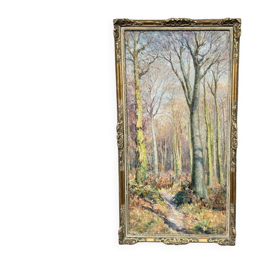 Maurice Sieron (1879–1970). "Paysage forestier". Huile sur toile ancienne. Impressionnisme.