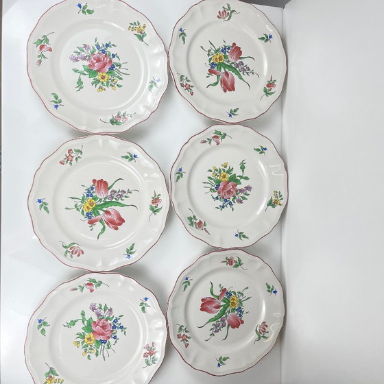 Image 1 of Set van 6 KG Luneville dinerborden – Straatlantaarnpatroon