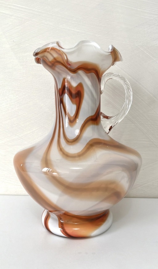 Vaso vintage in opalino di Murano arancione e bianco degli anni '70