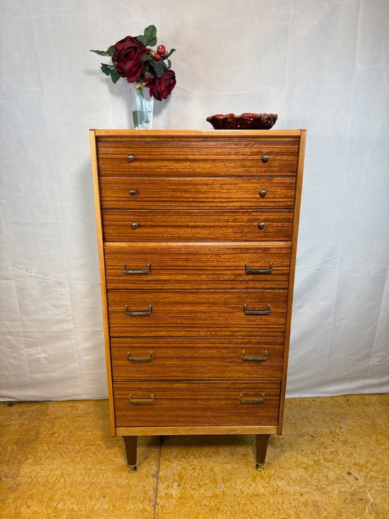 Image 1 of Mid-Century Retro Vintage Teak Tallboy Chest of Drawers by G Plan 1960  Seven Drawers • Scandinavian Design Influence • Timeless
