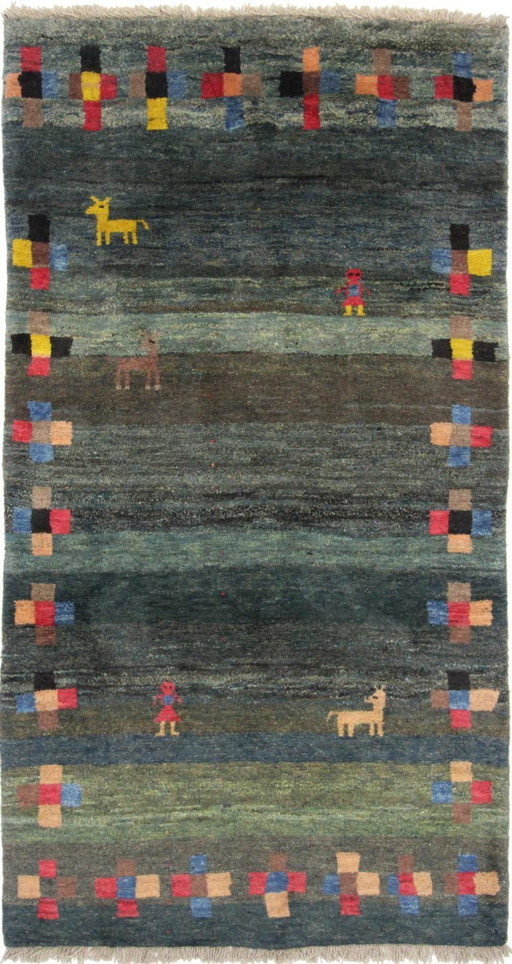 Original Persian carpet Gabbeh Ghashghai oriental carpet 198 cm x 108 cm old natural