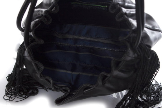 Image 1 of Borsa vintage Emporio Armani in pelle nera con frange.