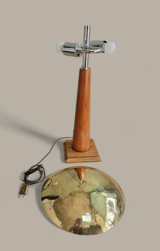 Image 1 of Lampada da tavolo vintage in legno e metallo – Design modernista, anni '50