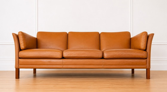 Vintage Danish Mid Century Morgans Hansen Cognac 3 Seater Sofa – 3-5 seaters, Leather (photo 3 of 13)