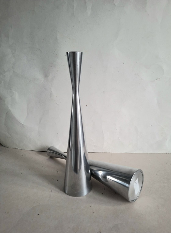 Image 1 of Erika Pekkari pour Ikea 2 bougeoirs design chromé type Götta 1990.