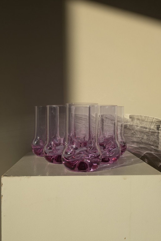 Vintage italienische Kristallgläser in Flieder – 6er-Set