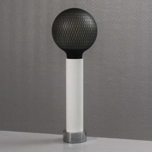 Vintage tafellamp in Space Age-stijl, chroom en witte lak, jaren 70.