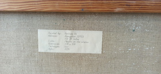 Image 1 of Barbara Ur, Personnes dans l'escalier, 1974, Huile sur toile