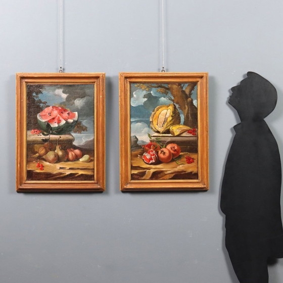Image 1 of Pair of Still Life Paintings with Fruit