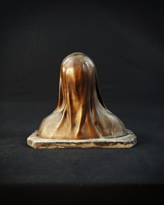 Image 1 of Oscar Ruffony (1874-1946) Büste Tränende Jungfrau Maria Regula auf Marmor Art Deco