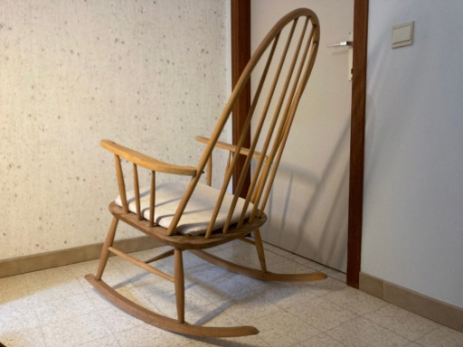 Sedia a dondolo Midcentury tipo Ercol – schommelstoelen, Textile, Wood (photo 2 of 13)