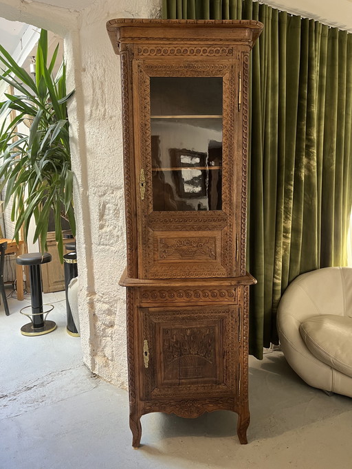 Small carved 2-body china cabinet