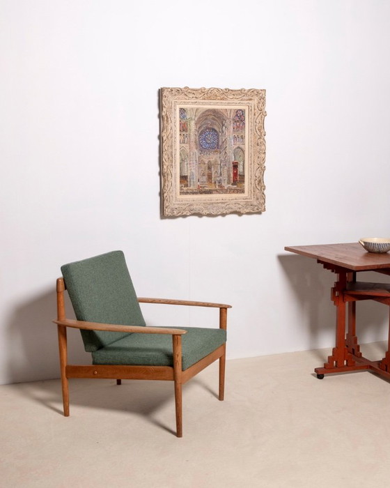 Fauteuil Grete Jalk Modèle PJ56 en Chêne, Danemark années 1950 – Poul Jeppesen, Textile, Wood (photo 13 of 13)