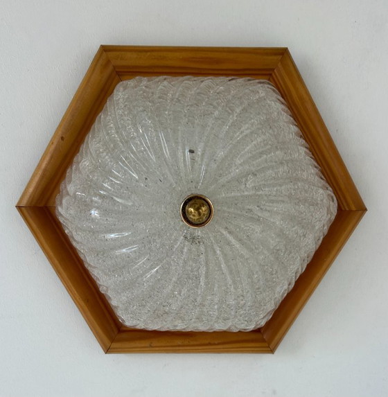 Image 1 of Coppia di lampade d'epoca, pino e vetro di Murano, Italia 1980