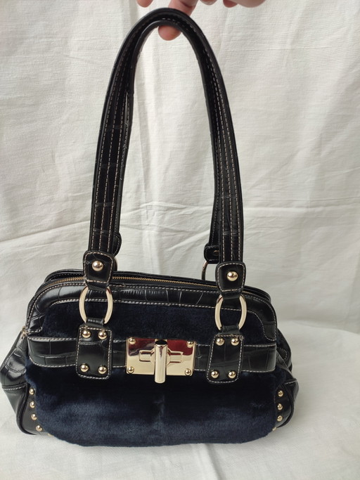 Kathy Van Zeeland Handbag Faux Fur Very Nineties '90 Black – schoudertassen, Textile, Skai