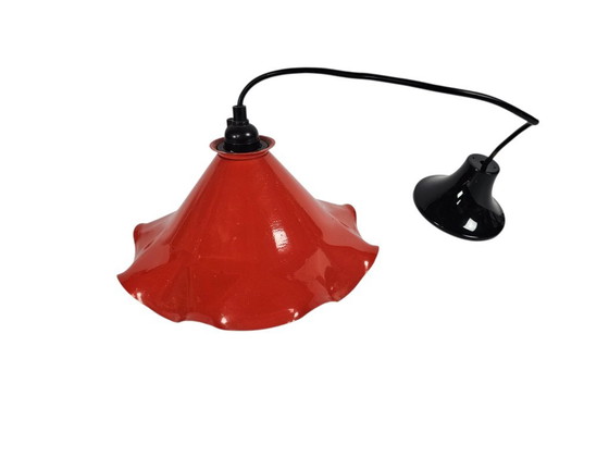 Lampe suspendue vintage « Tulipe » en émail et métal, années 80 – Suspensions, Metal (photo 7 of 7)