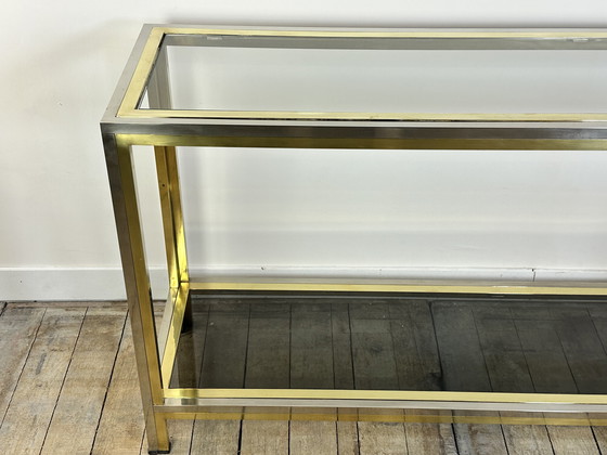 Image 1 of Willy Rizzo Chrome-plated Metal and Gold Brass Console 1970's