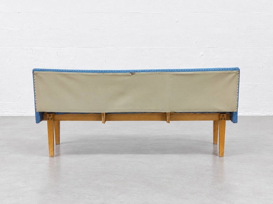 Vintage Bankje van blauw kunstleer, jaren 60 – Leather (photo 7 of 12)