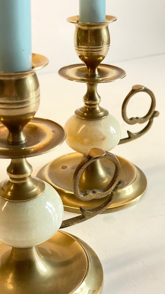 Image 1 of Candelieri vintage in onice, marmo e ottone