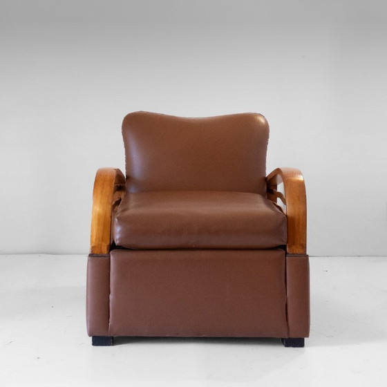 1X Italiaanse Art Déco Converteerbare Fauteuil / Slaapstoel in Bruin Eco-Leer, jaren 20. – Skai (photo 5 of 20)