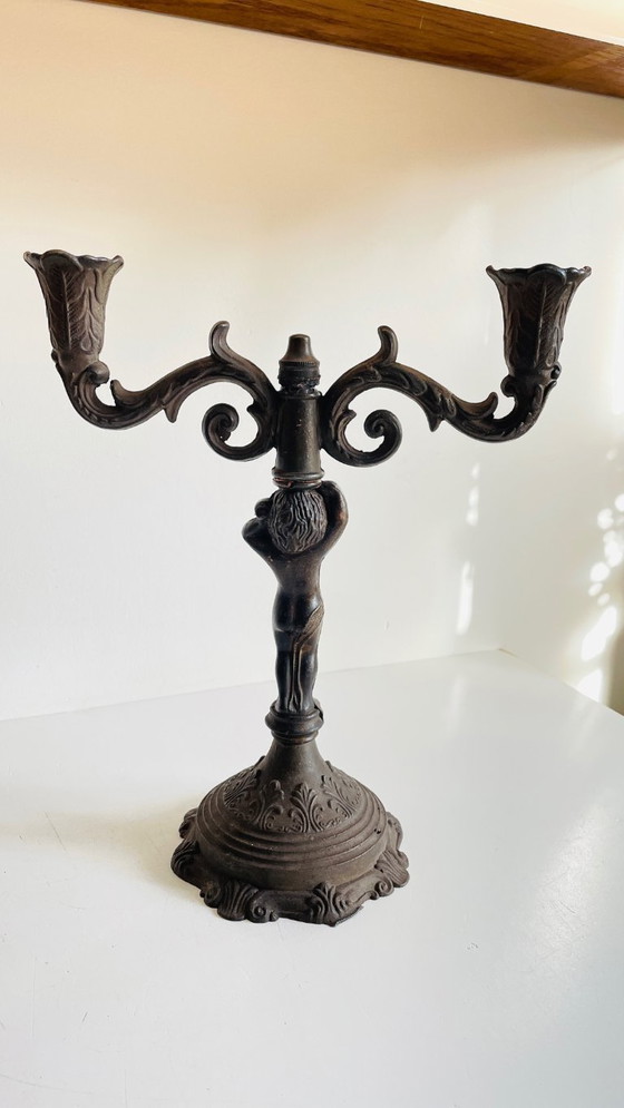 Image 1 of CANDELABRO Candeliere Piccolo Angelo Stile Art Nouveau