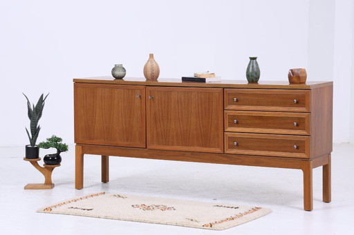 Vintage walnut pallet sideboard 60s | Mid - Century TV board with compartments & drawers retro wood storage #07-10