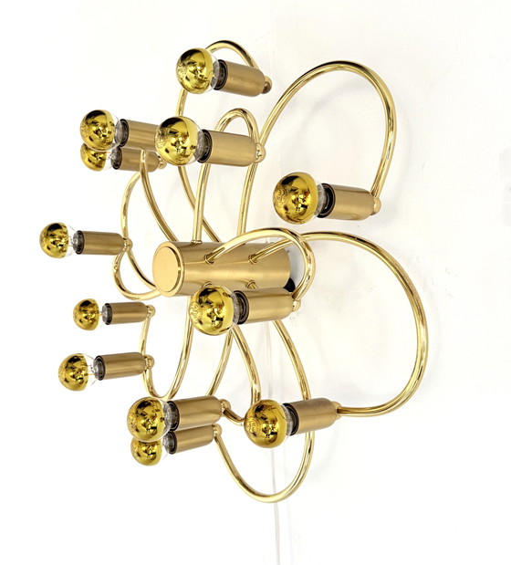 Image 1 of Vintage messing wad/plafondlamp, Scolari voor Helestra ‘70