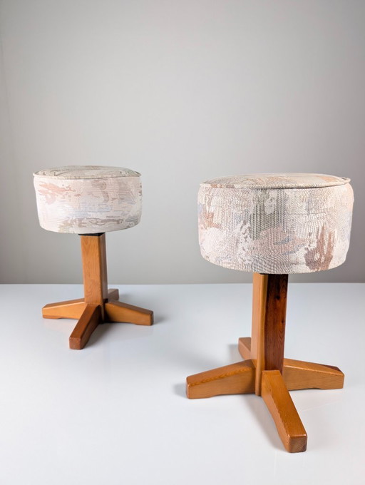 Pair of Scandinavian Modern Pine and Fabric Stools, 1980s – krukjes, Textile, Wood