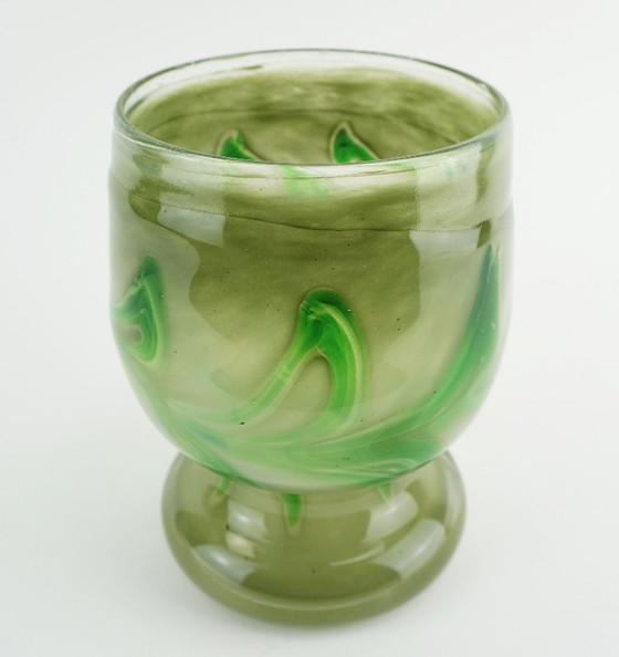 Image 1 of Vintage glazen vaas van Erwin Eisch, in verschillende tinten groen en helder glas.